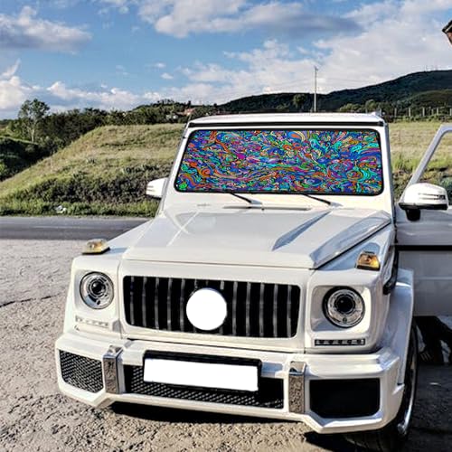 Color Retro Style Car Windshield Sun Shade Umbrella Window Block UV Rays Car Accessories Auto Windshield Sun Visor Blocks UV Rays Front Window Shade - color: Color Retro Style