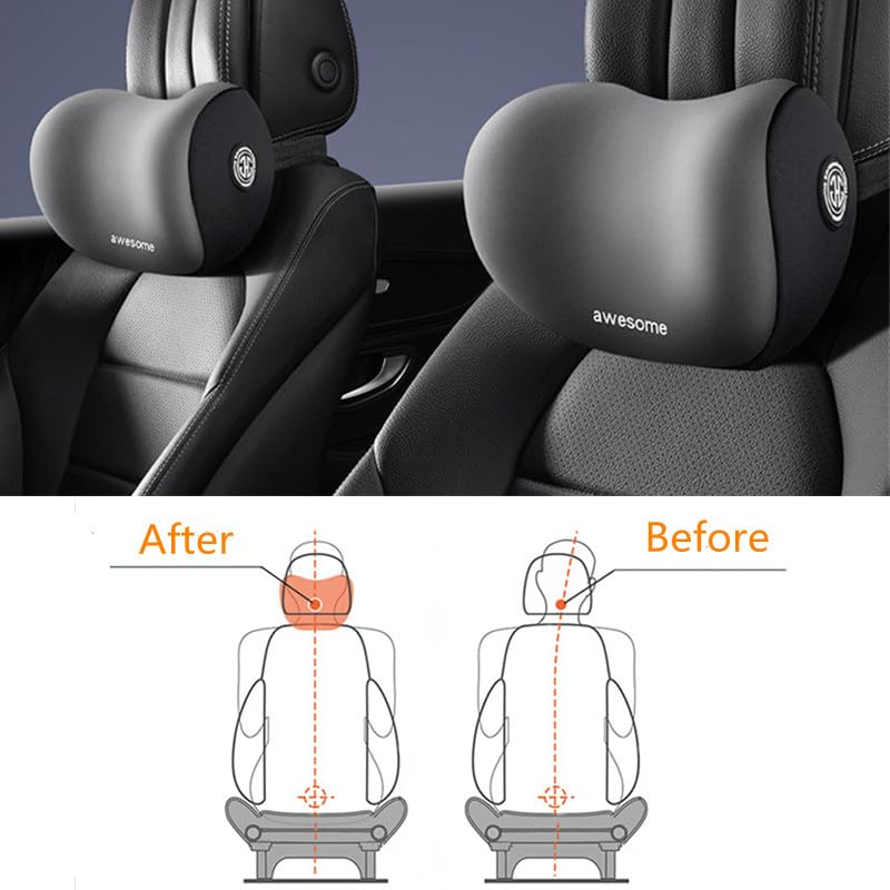 Car Lumbar Support Pillow and Car Neck Pillow Kit, Ergonomic Car Seat Headrest & Lumbar Cushion with Adjustable Strap for Neck Back Pain Relief, for Office Chair/Truck/Wheelchair (Black) - color: Black