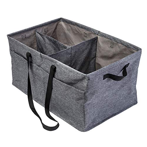 Honey-Can-Do Heavy Duty Large Collapsible Trunk Organizer with 3 Dividers, Exterior Pockets & Carrying Handles | Cargo Storage Bin for SUV, Truck, Groceries & Tools