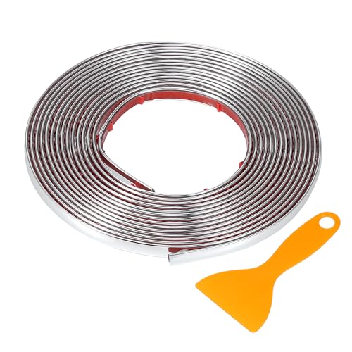 Window Trim Strip Kit 5/16" 8mm Width 16Ft 5m Universal for Exterior Car Bumper Door Body Self Adhesive Scratch-Proof Decorative Sticker Plastic Gloss Silver Tone - color: Silver Tone, size: 8mm