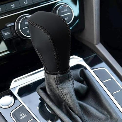 Leather Gear Shift Knob Cover Compatible with Volkswagen Atlas丨 Beetle丨 Golf丨 Passat丨 Jetta 丨 Tiguan 2011-2021 Black Leather with Black Stitches Shifter Knob Cover - Black - color: Black&Black