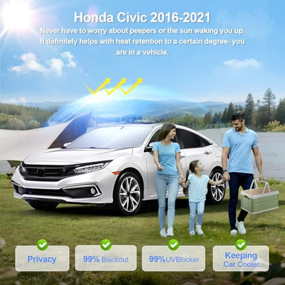 8pcs Car Window Shades for Honda Civic 2016-2021 Accessories,Windshield Side Rear Full Sunshade,Sun Visor UV Blocking, Privacy Protection and Blackout for Camping Outdoor - size: for 2016-2021 Honda Civic