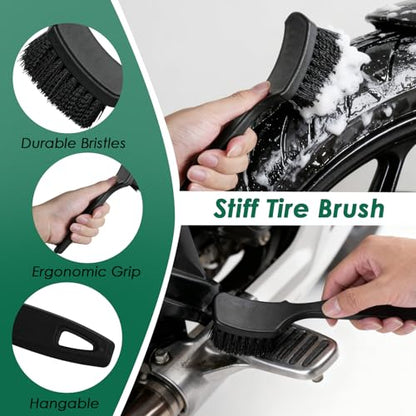 9 Pack Motorcycle Cleaning Kit, Motorcycle Detailing Kit with Chain/Wheel/Rim/Tire Brush, Sponge, Wash Mitt, Detailing Brush, Professional Cleaning Tool for Motorcycle Bike