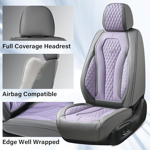 Coverado Leather Seat Covers 2 Seats, Car Seat Covers Front Seats, Purple Car Seat Cover 2 Pack, Front Car Seat Covers, Car Seat Cushion, Auto Seat Covers Driver Seat Protector Universal Fit Most Cars - color: Gray/Purple, size: FrontPair