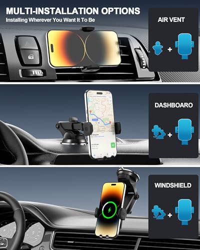Wireless Car Charger,15W Fast Charging Auto Clamping Phone Holders for Your Car Compatible with iPhone 16/15/14/13, for Samsung Galaxy S24 Ultra S23 S22 S21, S20, S10+, Blue - color: Blue