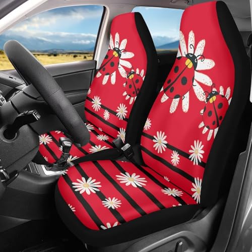 Cartoon Ladybirds Front Seat Covers for Cars White Daisy Driver Car Seat Cover Soft Comfort Bucket Seat Covers Universal Fit for SUV Truck Sedan - color: Cartoon Ladybirds Daisy