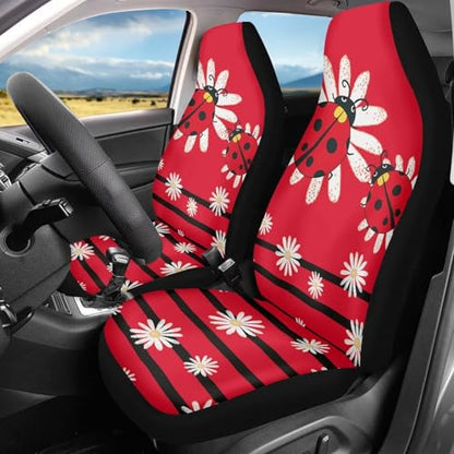 Cartoon Ladybirds Front Seat Covers for Cars White Daisy Driver Car Seat Cover Soft Comfort Bucket Seat Covers Universal Fit for SUV Truck Sedan - color: Cartoon Ladybirds Daisy