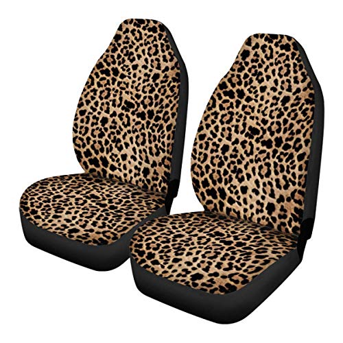 Trendy Leopard Animal Print Car Front Seat Covers Set of 2 Wild Cheetah Pattern Vehicle Seat Protector Car Covers for Cars Sedan SUV - color: Brown Leopard Printed