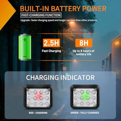Nilight 12LED Magnetic Wireless Trailer Lights 2PCS Rechargeable Portable Hazard Beacon Warning Light Amber and White Emergency Strobe Light for Trucks Trailers Vehicles Cars Bus Surface Mount - color: 12LED Amber