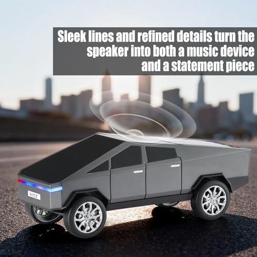 Futuristic Truck Bluetooth Replica Speaker with LED Display Screen – Portable Future-Style Audio with TWS Link, FM Radio, LED Lighting and Built-in Mic, For Every Technology and Truck Lover (Gray) - color: Gray