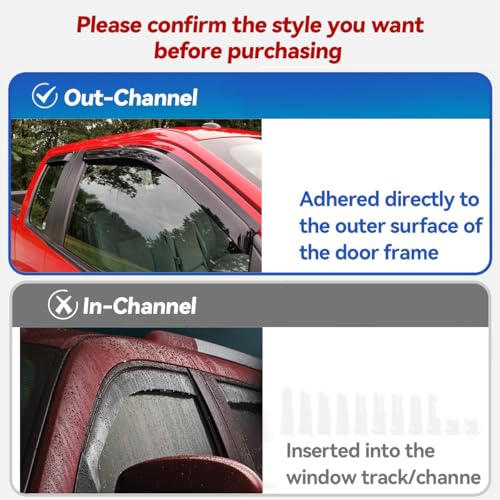 Side Window Wind Deflectors for 2008-2020 Dodge Grand Caravan, 2008-2016 Chrysler Town & Country, 4pcs Out-Channel Tape-On Sun Rain Guards Set, Dark Smoke Nice Window Visor 94251 - size: 08-20 Town&Country/Grand Caravan