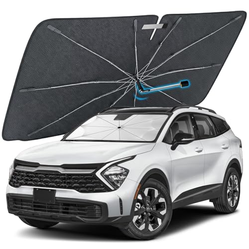 [2026 Upgraded] Windshield Sun Shade Umbrella, Front Window Sunshade with Thermo Shield Fabric, Foldable Car Sun Visor for Heat Reduction and Interior Protection (Large-57 L x 32" W) - size: Large