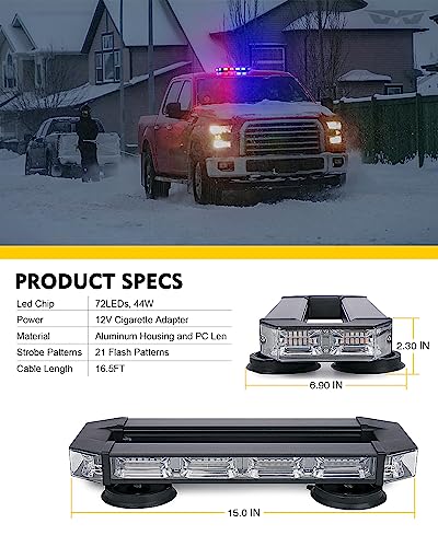 LUMENIX Rooftop Strobe Beacon Lights Bar Red Blue LED Emergency Police Traffic Lightbar with Heavy-Duty Magnetic Base Safety Warning Flashing Cop Light for Trucks First Responder Vehicles Patrol - color: Red&Blue