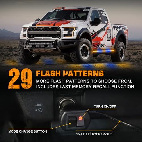 XRIDONSEN 2PCS 60 inch Amber Blue Emergency Lights Strip 720 LED Running Board Strobe Lights Flashing Warning Safety Waterproof Side Step Lights for Trucks Construction Vehicles Pickup SUV Jeep Car - color: Amber/Blue
