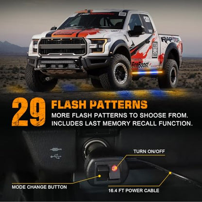 XRIDONSEN 2PCS 60 inch Amber Blue Emergency Lights Strip 720 LED Running Board Strobe Lights Flashing Warning Safety Waterproof Side Step Lights for Trucks Construction Vehicles Pickup SUV Jeep Car - color: Amber/Blue