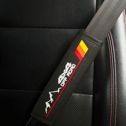 2PCS Tri-Color Mountain 4x4 Offroad Leather Car Seat Belt Shoulder Pads Seatbelt Cover Compatible with Toyota Tacoma 4Runner Tundra Rav4 Highlander TRD Accessories for Men Women (Red) - color: Red