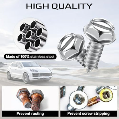 LivTee Rustproof License Plate Screws for Securing License Plates Frames and Covers on Cars and Trucks, 8 Sets Premium Stainless Steel Self Tapping Mounting Bolts, Silver - color: Slotted-Silver, size: 8 Pack