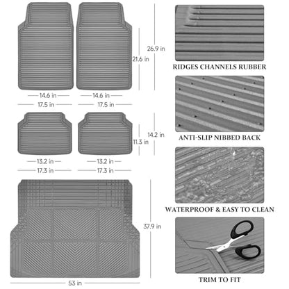 CAR PASS Gray Rubber Car Floor Mats & Cargo Liners, All Weather Car Mats & Trunk Mats,Waterproof Automotive Floor Mats Trim to Fit for Most Cars Sedans SUVs Vans, Durable Heavy Duty Anti-Slip, Gray - color: Gray with cargo liner
