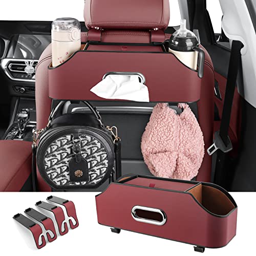 HOLDCY Car Back Seat Organizer with 2 Drink Cup Holder - Tissue Box and Storage Box Hook - Multi-functional Storage - Great for Kids and Travel (Red) - color: Red