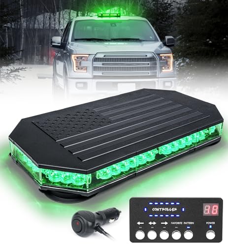 LUMENIX Green LED Rooftop Strobe Beacon Lights Magnetic Mount Emergency Flashing Safety Warning Caution Traffic Light Bar, for Law Enforcement POV Vehicles Towing Trucks Snowplow - Patented Design - color: Green