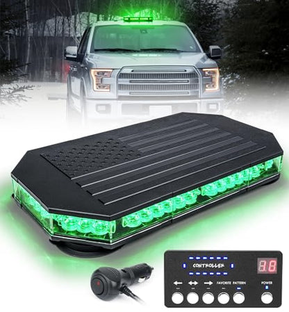 LUMENIX Green LED Rooftop Strobe Beacon Lights Magnetic Mount Emergency Flashing Safety Warning Caution Traffic Light Bar, for Law Enforcement POV Vehicles Towing Trucks Snowplow - Patented Design - color: Green