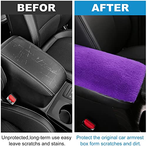 Fluffy Furry Armrest Cover for Car, Auto Center Console Cover Pad Car Soft Console Pad Wool Fur Armrest Seat Box Cover Protector Universal Fit for Most Vehicle, SUV (Purple) - color: Purple