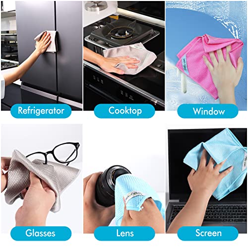 Streak Free Miracle Cleaning Cloths Easy Clean Nanoscale,Fish Scale Microfiber Window Mirror Glass Car Stainless Steel Cleaning,Lint Free Dish cloth Wine Glass Polishing Towel,Reusable,Pack 6,Blue - color: Blue