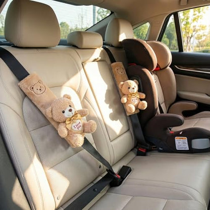 UNICOLD 2-Pack Ultra-Soft Short Plush Seatbelt Cover, Cute Animal Edition – Cloud-Like Shoulder Pad for a Comfy Ride for Adults & Kids (B-Bear) - style: B-Bear