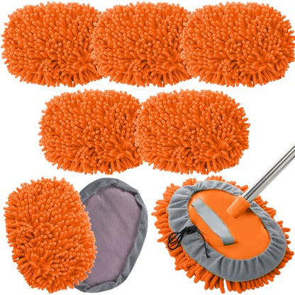 Layhit 5 Pcs Car Wash Mitt Set, Brush Not Included, Microfiber Mitt Cleaning Car Truck Washing Tools Kit RV Pickup Chenille Scratch Replacement (Orange) - color: Orange