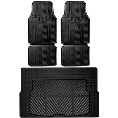 CAR PASS Universal Car Floor Mats & Cargo Liner Full Set, Waterproof Anti-Slip Rubber Trim to Fit Trunk Mats All Weather Protection Fit Car SUV Sedan Coupe Vehicle Automotive 5 Pieces, S-M Size Black - color: Black