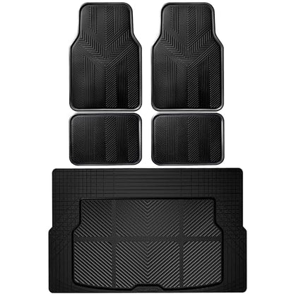 CAR PASS Universal Car Floor Mats & Cargo Liner Full Set, Waterproof Anti-Slip Rubber Trim to Fit Trunk Mats All Weather Protection Fit Car SUV Sedan Coupe Vehicle Automotive 5 Pieces, S-M Size Black - color: Black