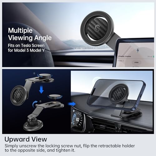 SYNCWIRE Fits MagSafe Car Mount for Universal Dashboard,Tesla Screen,Magnetic Phone Holder for Car, Foldable Aluminum Alloy Arm, Super Stable Car Mount for iPhone 17 Pro Max 16 15 14 13 12&All Phones - color: Black