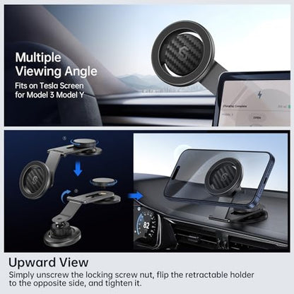 SYNCWIRE Fits MagSafe Car Mount for Universal Dashboard,Tesla Screen,Magnetic Phone Holder for Car, Foldable Aluminum Alloy Arm, Super Stable Car Mount for iPhone 17 Pro Max 16 15 14 13 12&All Phones - color: Black