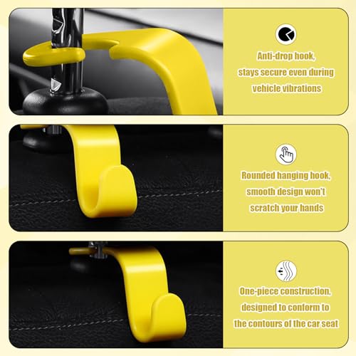 4 PCS Car Seat Hooks Set,Universal Car Headrest Hooks for Bags Purses Groceries, Back Seat Organizer Hanger,Yellow - color: Yellow