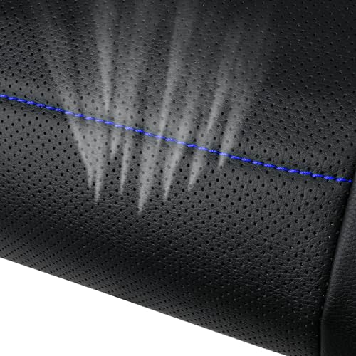 CAR PASS Universal FIT Piping Leather Two Front Seat Covers, Waterproof Faux Leather for SUV Sedan Van Truck, Airbag Compatible,Reserved Opening Holes for Headrest Covers. (Black and Blue) - color: Black Blue