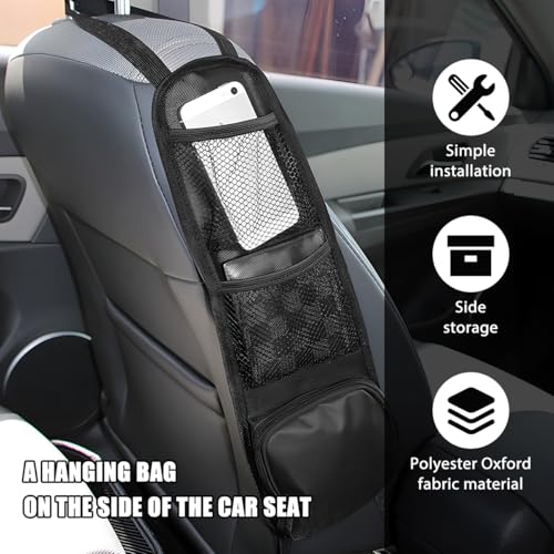 Car Seat Side Organizer, 2PCS Multi-Pocket Vehicle Front Seat Storage Hanging Bag with Mesh Net Pocket, Multifunctional Automotive Stuff Holder, Universal for SUV RV Truck (Black) - color: Black