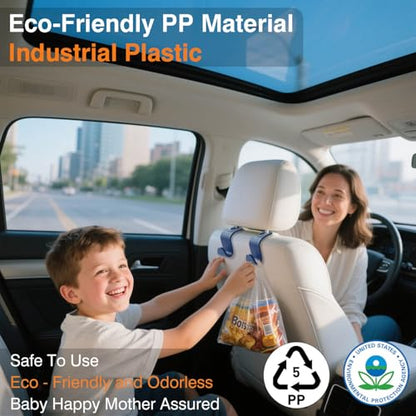 Car Seat Hooks & Purse Holder - 4 Pack Boxed,55 lb Heavy Duty,Eco PP Car Hooks for Purse/Bag/Baby Gear/Gym Bag/Groceries/Cup/,Fits 0.32-0.55”Car Headrest Rods (Dark Blue) - color: Dark Blue