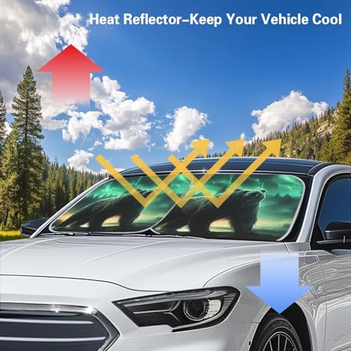 Fit Most Cars SUV Trucks Windshield Sunshade,Aurora Bear 2 PCS Foldable Sun Shade Can Blocks UV Rays Keep Your Vehicle Cool - color: Aurora Bear