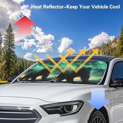 Fit Most Cars SUV Trucks Windshield Sunshade,Aurora Bear 2 PCS Foldable Sun Shade Can Blocks UV Rays Keep Your Vehicle Cool - color: Aurora Bear