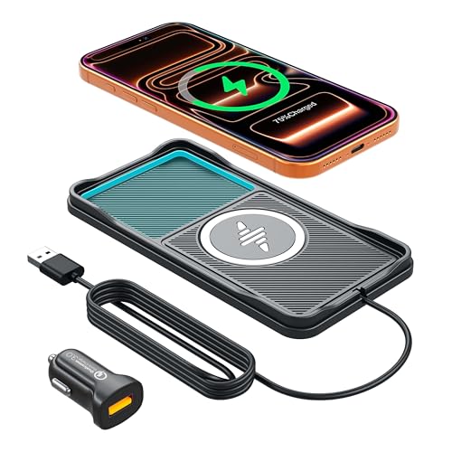 Wireless Car Charger,LANSEMKU Car Wireless Chargers Charging pad Non Slip 15w Fast Charger for Car Wireless Phone Charger for iPhone 16/15/14/13/12 Pro Max,Samsung for Android (Black-100cm Cable) - color: 100cm Cable-for IPHHONE PRO MAX