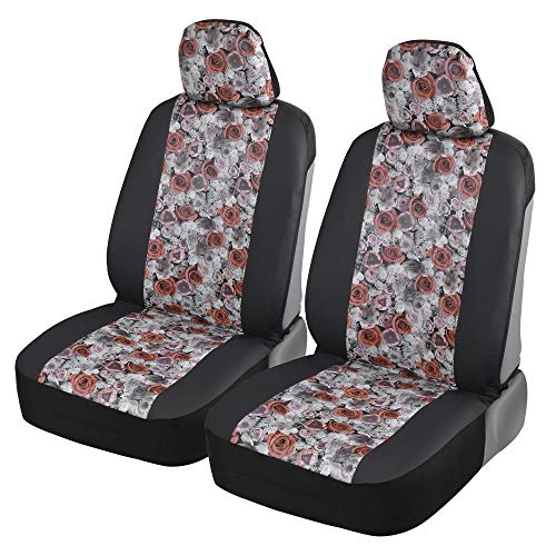 BDKdusty rose Floral Faux Leather Car Seat Covers for Front Seats, 2 Pack – Flower Pattern Front Seat Cover Set, Sideless Design for Easy Installation, Fits Most Car Truck Van and SUV - color: Dusty Rose