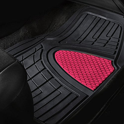 FH Group Premium Liners Tall Channel Trimmable All Weather Rubber Full Set Car Floor Mats (Pink) w. Trimmable All-Season Cargo Liner (Black) - Universal Fit for Cars Trucks and SUVs - color: Pink, style: With Cargo Mats