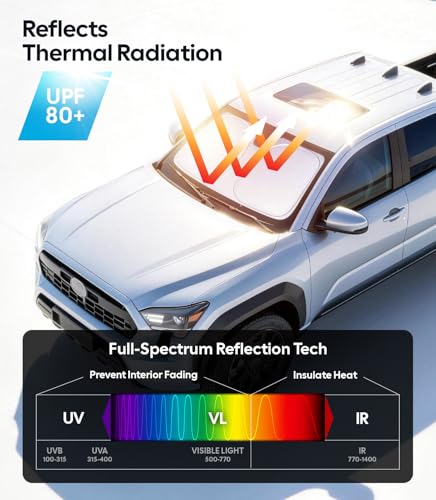 Wigoo for Toyota Tacoma Windshield Sunshade [OEM Design, 100% Sun Blockage] Foldable Heat Insulation Sun Shade with Storage Bag, for Toyota Tacoma (2016-2026), Silver Coating - size: for Toyota Tacoma(2016-2026)
