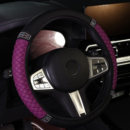 PU Leather Elasticity Car Steering Wheel Cover Anti-Slip Adjustable Steering Wheel Protective Sleeve, Purple - color: Purple