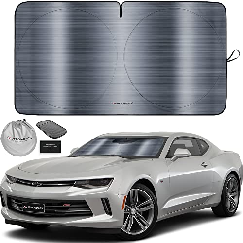 Autoamerics 1-Piece Windshield Sun Shade - Metallic Gray Foldable Car Front Window Sunshade for Most Cars SUV Truck Heat Blocker Visor Protector Blocks Max UV Rays and Keeps Your Vehicle Cool - Small - color: Metallic Gray, size: SMALL = 59 x 28.5 inches