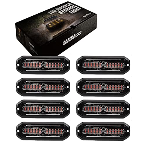WINECO Ultra-Thin waterproof sync alternating Linear Lens 8pcs 12 led grill strobe lights Red Surface Mount Deck Dash Grill Grille Strobe Lights Warning Police Light for Emergency Vehicles - color: Red