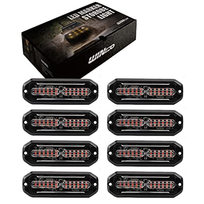 WINECO Ultra-Thin waterproof sync alternating Linear Lens 8pcs 12 led grill strobe lights Red Surface Mount Deck Dash Grill Grille Strobe Lights Warning Police Light for Emergency Vehicles - color: Red