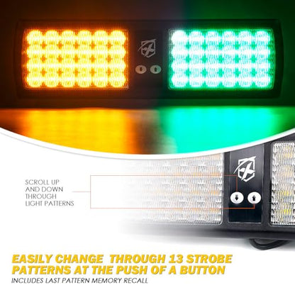 Xprite Amber Green 48LED Visor Strobe Flashing Lights Interior Windshield Sunshield Emergency Warning Lights for Police Volunteer Firefighter Vehicles Trucks - color: Amber Green