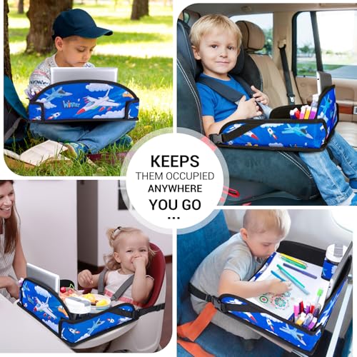 COOLBEBE Kids Travel Tray for Toddler Car Seat, Travel Tray for Airplane, Toddler Car Seat Lap Tray, Carseat Table Tray for Kids Travel Activities (Blue Plane) - color: Blue Plane