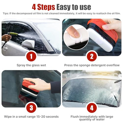 2-Pack Car Window Oil Film Remover & Windshield Cleaner Brush - Clear Vision Glass Cleaner Tool with Water Repellent, Removes Waxes, Oils & Road Film for Safe Driving